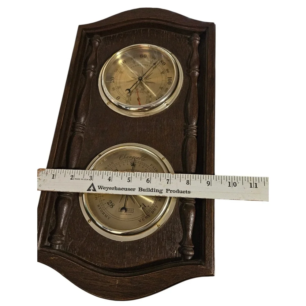 Vintage Springfield Wood Wall Weather Station Barometer & Thermometer with Eagle